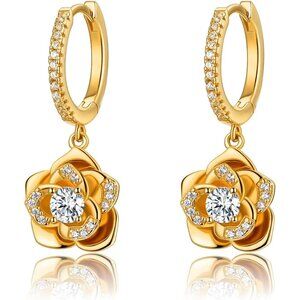 Women's Dainty Gold Dangle Flower Pearl Cute Unique Beautiful Flower Earring